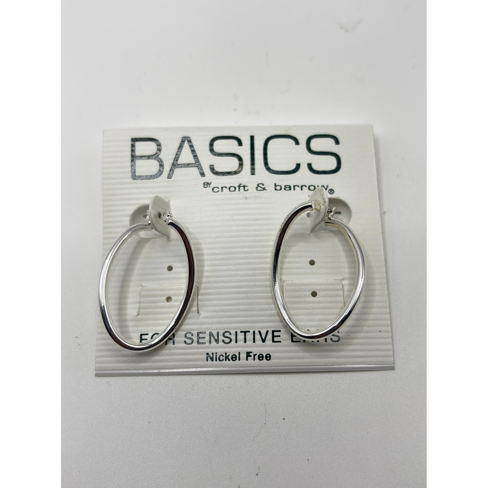 Croft & Barrow Oval Hoop Earring Women OS Silver Tone Nickel Free Sensitive Ears